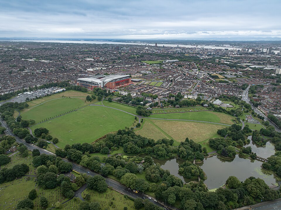 Vista aérea de Anfield, casa del Liverpool